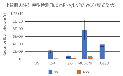 Delivery of Fluc mRNA-LNP into Mice via IM Injection, Ventral  Pose  